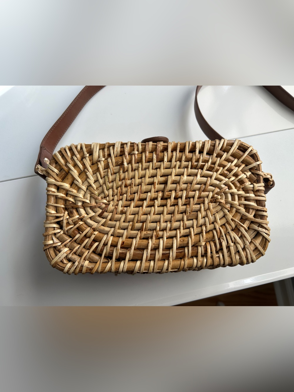 J. Crew Factory Woven Crossbody Bag Natural Rattan Vegetable Fiber BQ263 - Picture 3 of 10